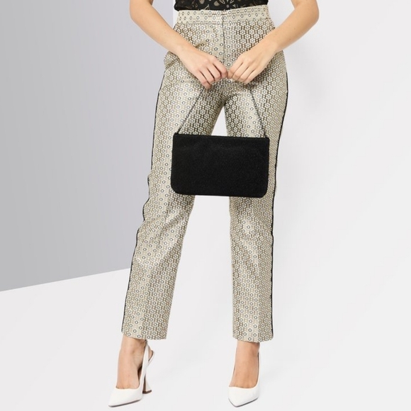 Maje Women's Floral Print Straight Jacquard Metallic Trousers Pants Size EU 34 - Picture 2 of 16